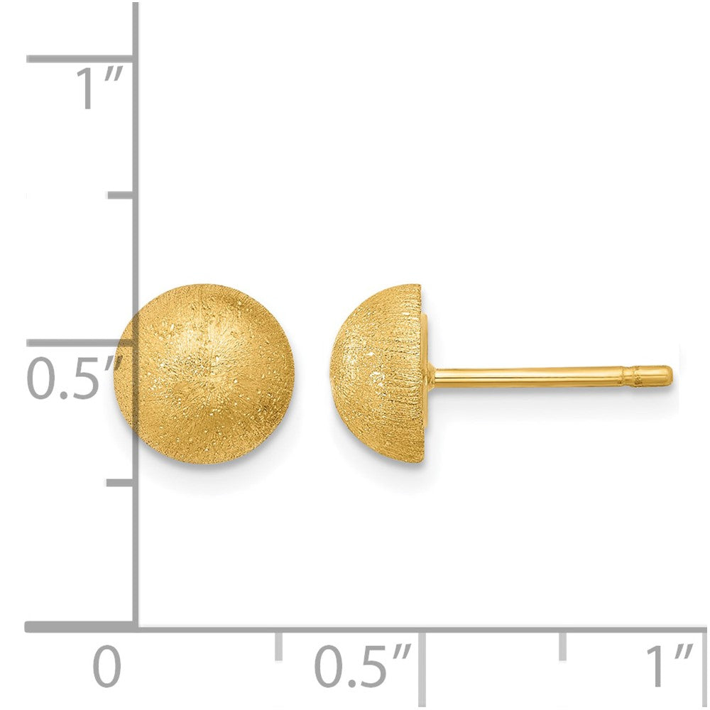 18k Yellow Gold Brushed 8.0mm Button Stud Earrings