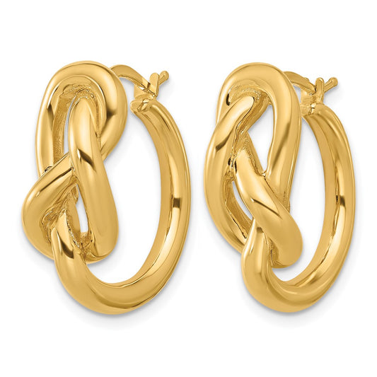 18k Yellow Gold Polished Infinity Knot Round Hoop Earrings