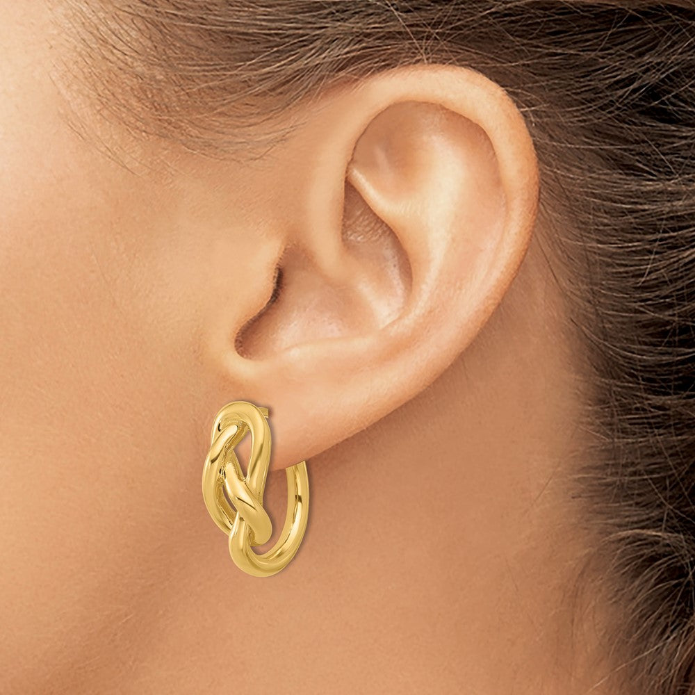 18k Yellow Gold Polished Infinity Knot Round Hoop Earrings