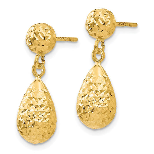 14k Yellow Gold Diamond-Cut Post Dangle Earrings
