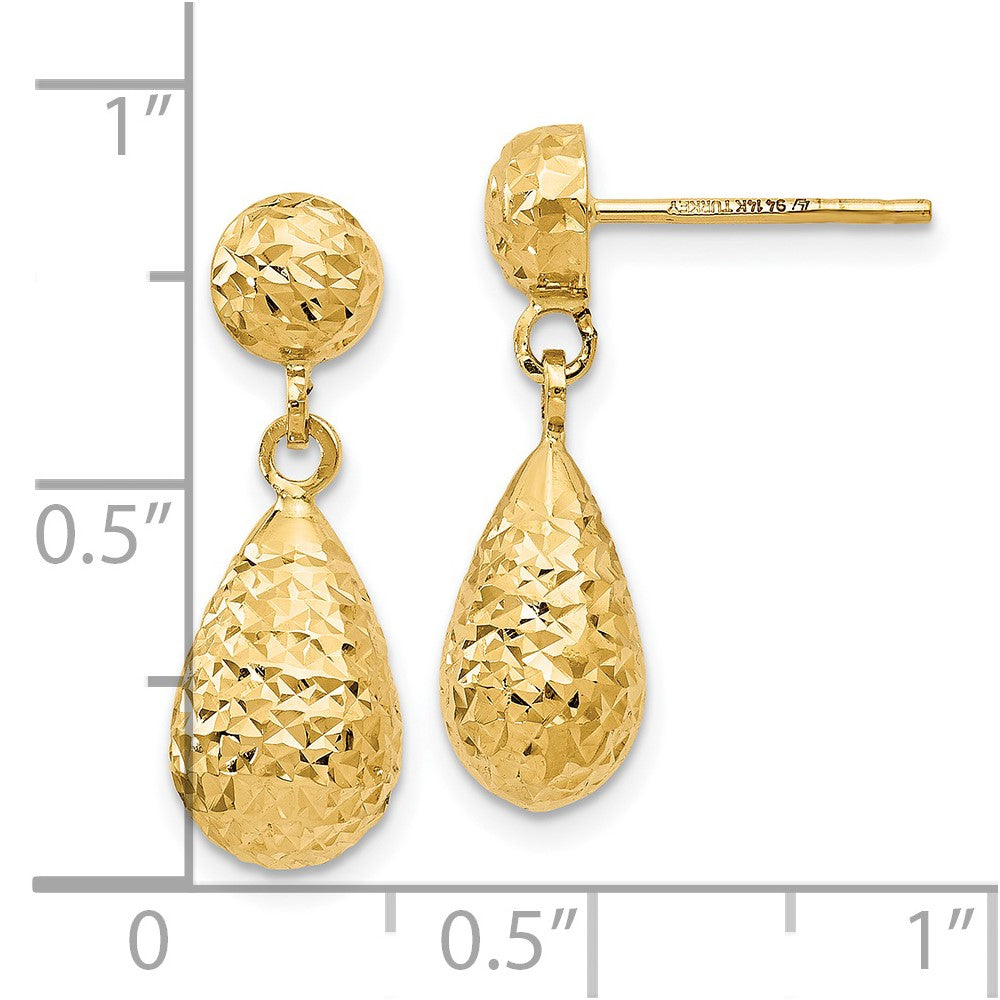 14k Yellow Gold Diamond-Cut Post Dangle Earrings