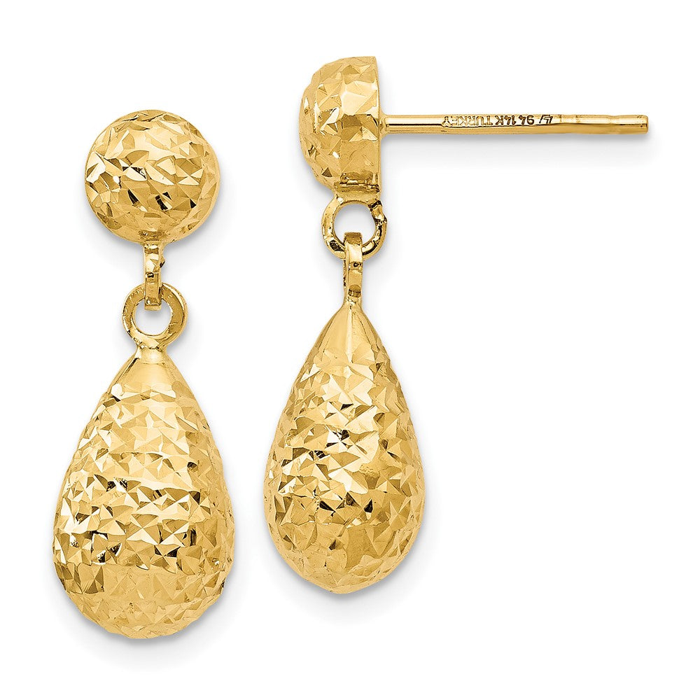 14k Yellow Gold Diamond-Cut Post Dangle Earrings