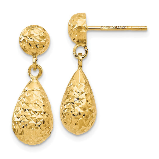 14k Yellow Gold Diamond-Cut Post Dangle Earrings