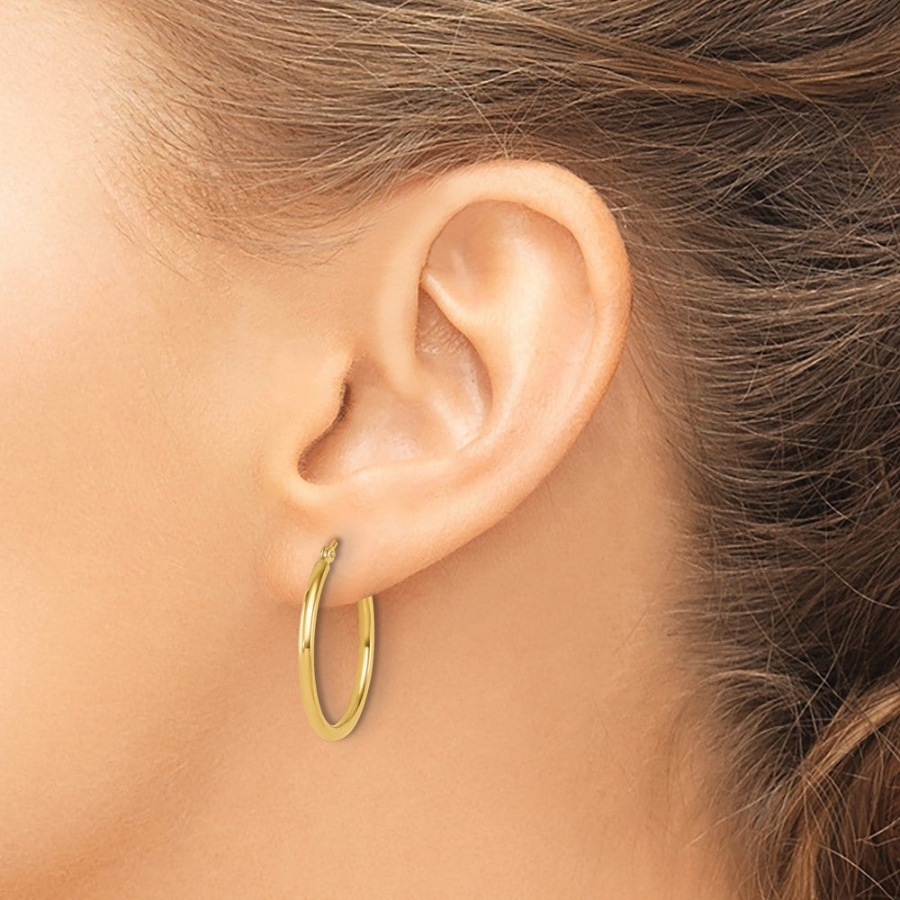 14k Yellow Gold 2x25mm Polished Hoop Earrings