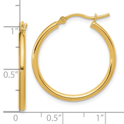 14k Yellow Gold 2x25mm Polished Hoop Earrings