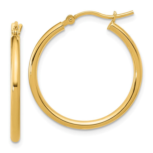 14k Yellow Gold 2x25mm Polished Hoop Earrings