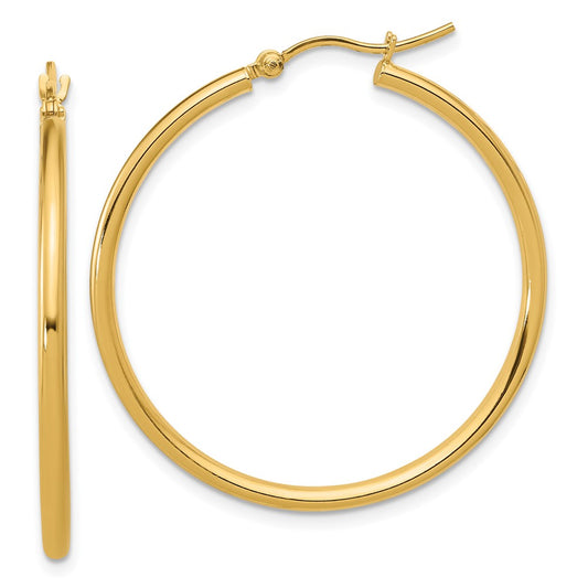14k Yellow Gold Polished 2x35mm Hoop Earrings