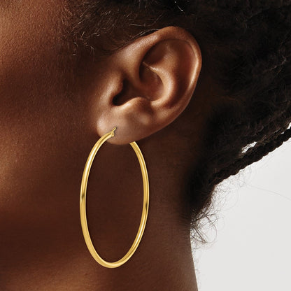 14k Yellow Gold Polished 2mm Hoop Earrings