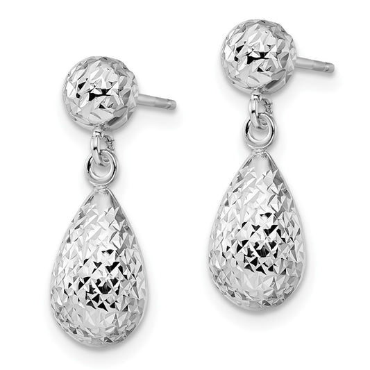 14K White Gold Diamond-Cut Post Dangle Earrings