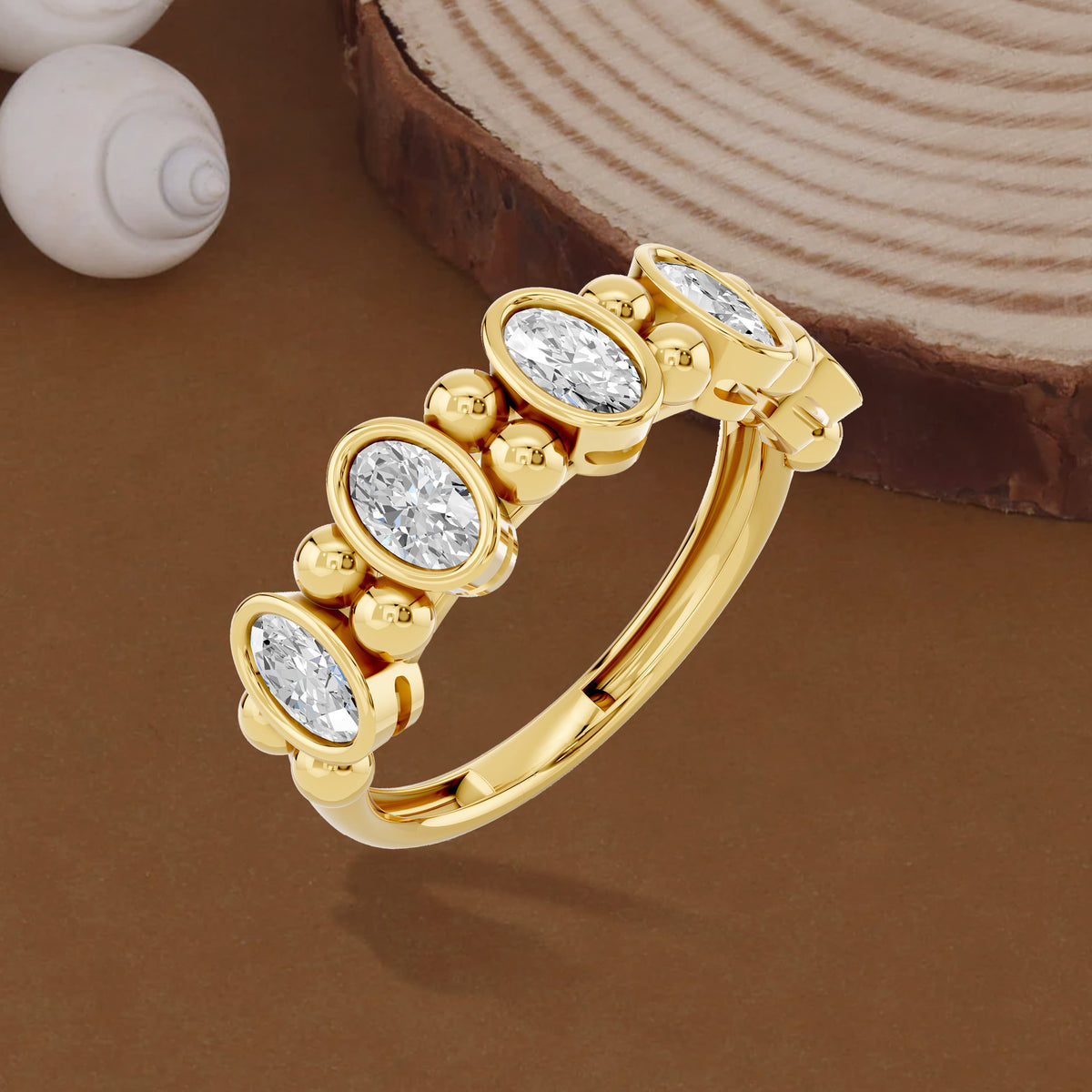 14k Yellow Gold or 18K Gold Vermeil 1 Ct Oval Lab Grown Diamond 5-Stone Ring Size 7