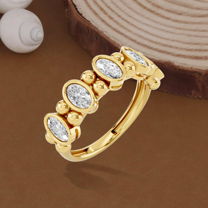 14k Yellow Gold or 18K Gold Vermeil 1 Ct Oval Lab Grown Diamond 5-Stone Ring Size 7