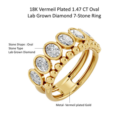 14k Yellow Gold or 18K Gold Vermeil 1.47 Ct Oval Lab Grown Diamond 7-Stone Ring Size 7