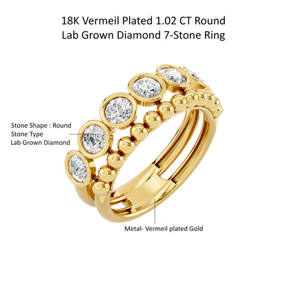 14k Yellow Gold or 18K Gold Vermeil 1.02 Ct Round Lab Grown Diamond 7-Stone Ring Size 7