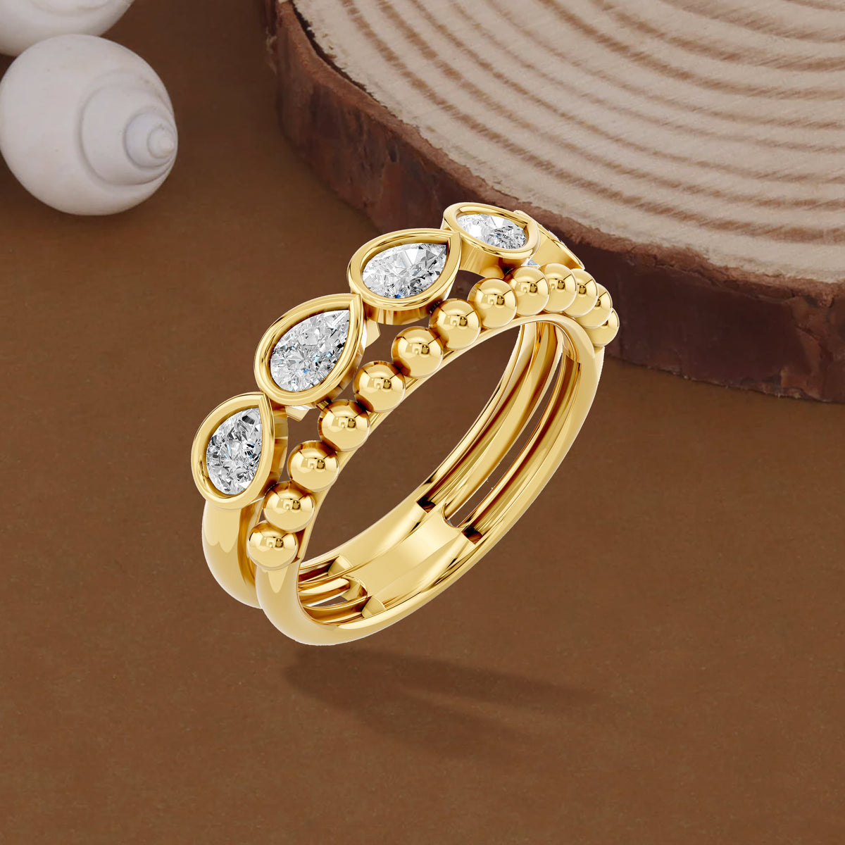 14k Yellow Gold or 18K Gold Vermeil 0.7 Ct Pear Lab Grown Diamond 5-Stone Ring Size 7