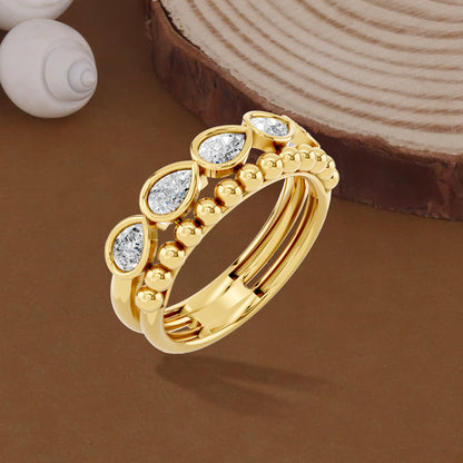14k Yellow Gold or 18K Gold Vermeil 0.7 Ct Pear Lab Grown Diamond 5-Stone Ring Size 7