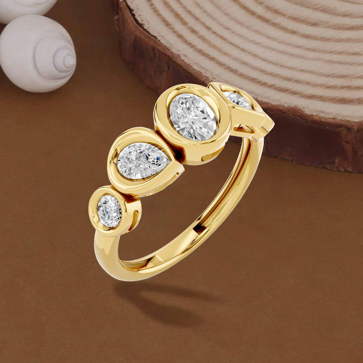 14k Yellow Gold or 18K Gold Vermeil 1.03 Ct Multi-Shape Lab Grown Diamond 5-Stone Ring Size 7