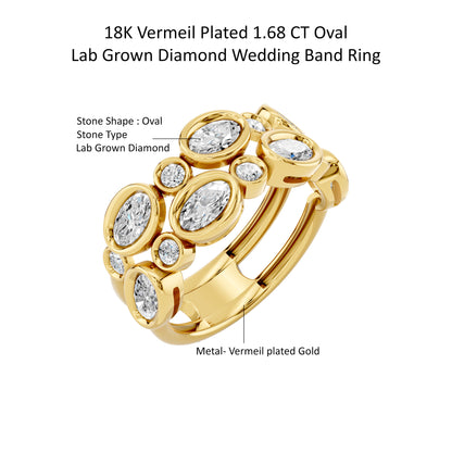 14k Yellow Gold or 18K Gold Vermeil 1.68 Ct Oval Lab Grown Diamond Wedding Band Ring Size 7