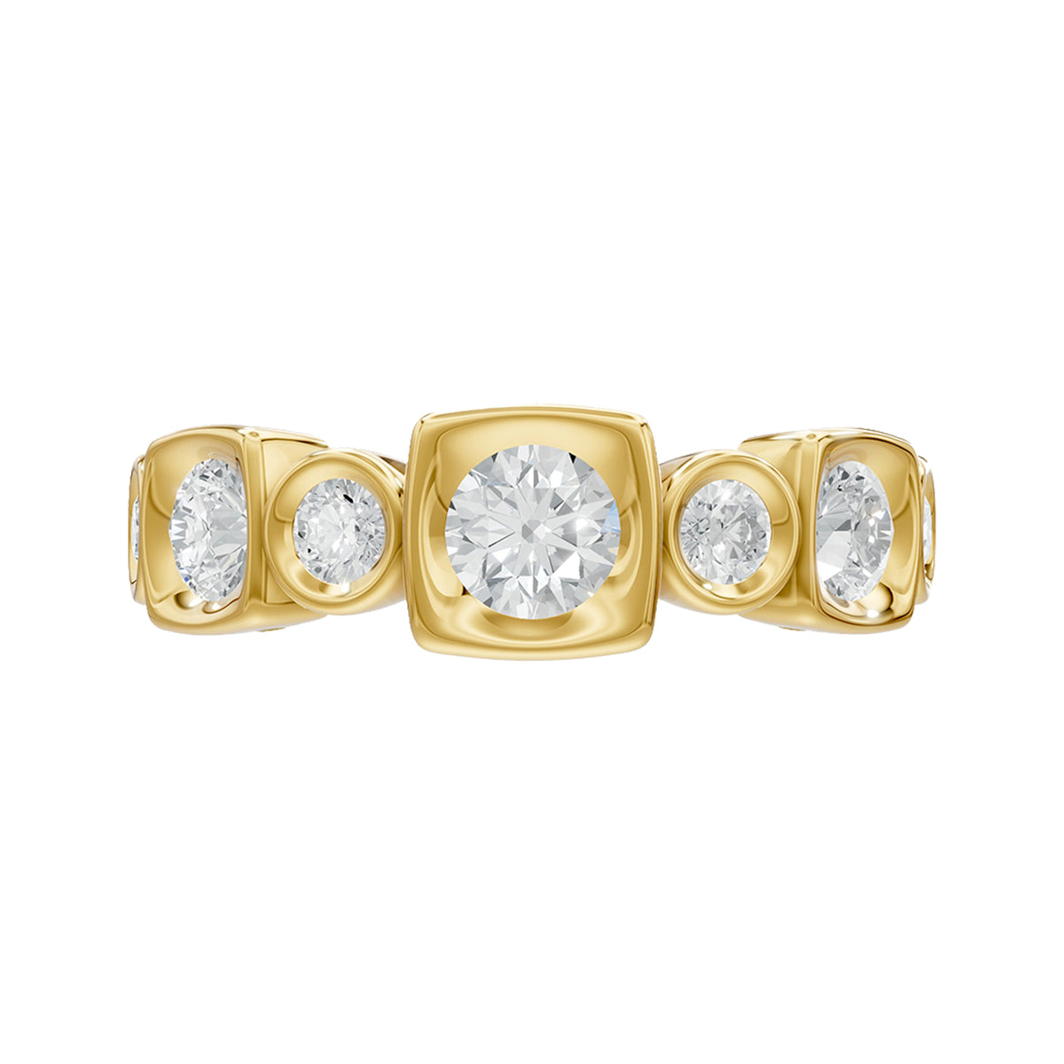 14k Yellow Gold or 18K Gold Vermeil 1.08 Ct Round Lab Grown Diamond Fancy 7-Stone Ring Size 7
