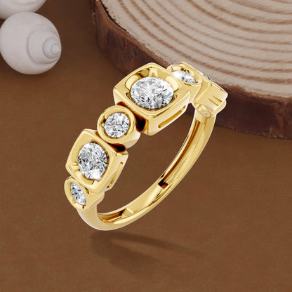 14k Yellow Gold or 18K Gold Vermeil 1.08 Ct Round Lab Grown Diamond Fancy 7-Stone Ring Size 7