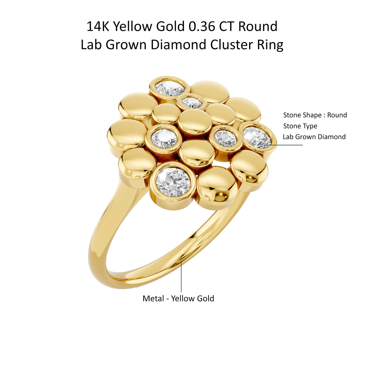 14k Yellow Gold or 18K Gold Vermeil 0.36 Ct Round Lab Grown Diamond Cluster Ring Size 7