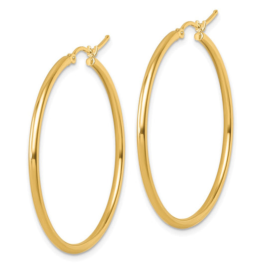 14k Yellow Gold 2x40mm Polished Hoop Earrings