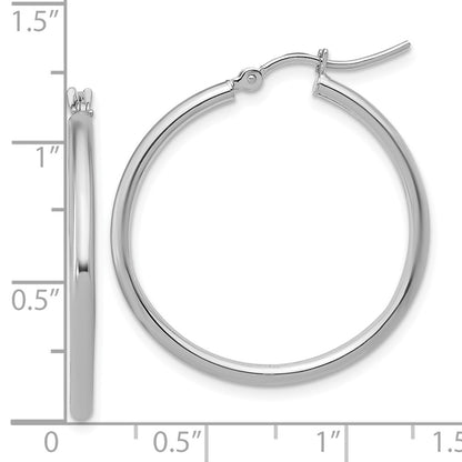 14K White Gold 2x30mm Hoop Earrings