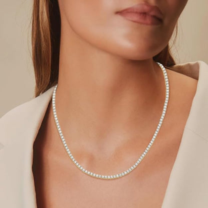 14k Gold Round Cut Lab Grown Diamond Tennis Necklace 18" 4ct to 20ct, Color-E-F, Clarity- VS