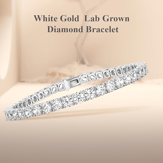 14k Gold Round Cut Lab Grown Diamond Tennis Bracelet (3ct to 15ct, Color-D, Clarity- VS) 7"