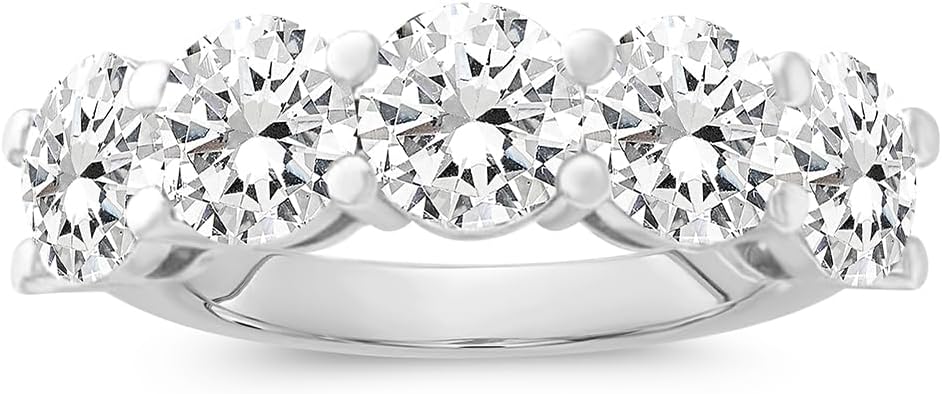 14k Gold Round Lab Grown Diamond 5-Stone Anniversary Ring D-E Color, VS Clarity