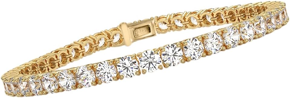 14k Gold Round Cut Lab Grown Diamond Tennis Bracelet (3ct to 15ct, Color-D, Clarity- VS) 7"