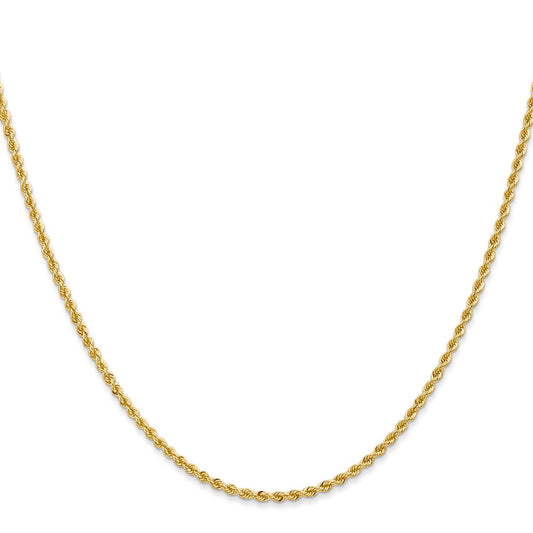 10k Yellow Gold 2mm Solid Regular Rope Chain Necklace