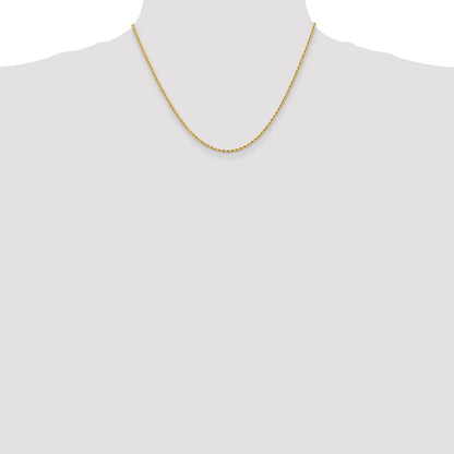 10k Yellow Gold 2mm Solid Regular Rope Chain Necklace