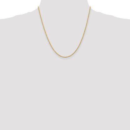 10k Yellow Gold 2mm Solid Regular Rope Chain Necklace