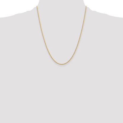 10k Yellow Gold 2mm Solid Regular Rope Chain Necklace