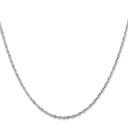 10k White Gold 2mm Diamond-Cut Lightweight Rope Chain Necklace