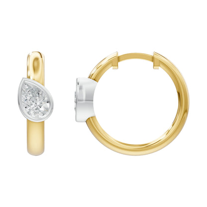 14k Yellow Gold or 18K Gold Vermeil 0.75 Ct Pear Lab Grown Diamond Hoop Earrings
