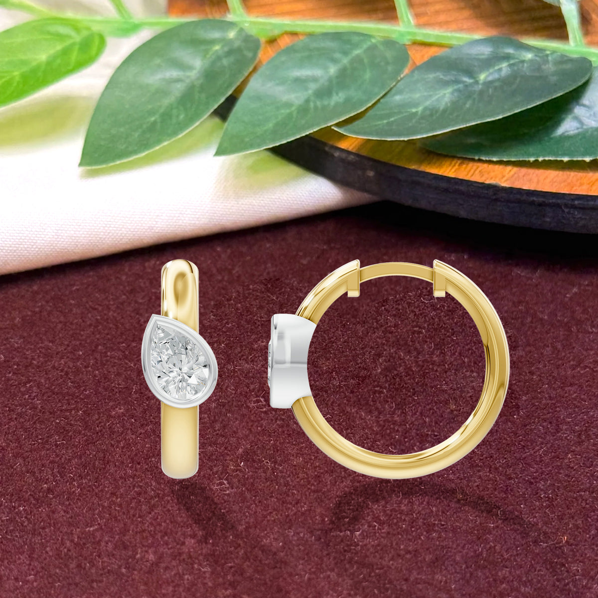 14k Yellow Gold or 18K Gold Vermeil 0.75 Ct Pear Lab Grown Diamond Hoop Earrings
