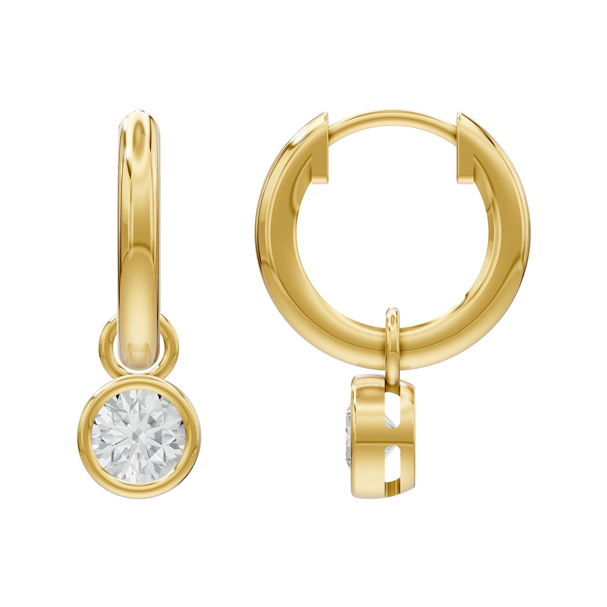14k Yellow Gold or 18K Gold Vermeil 0.75 Ct Round Lab Grown Diamond Hoop Earrings