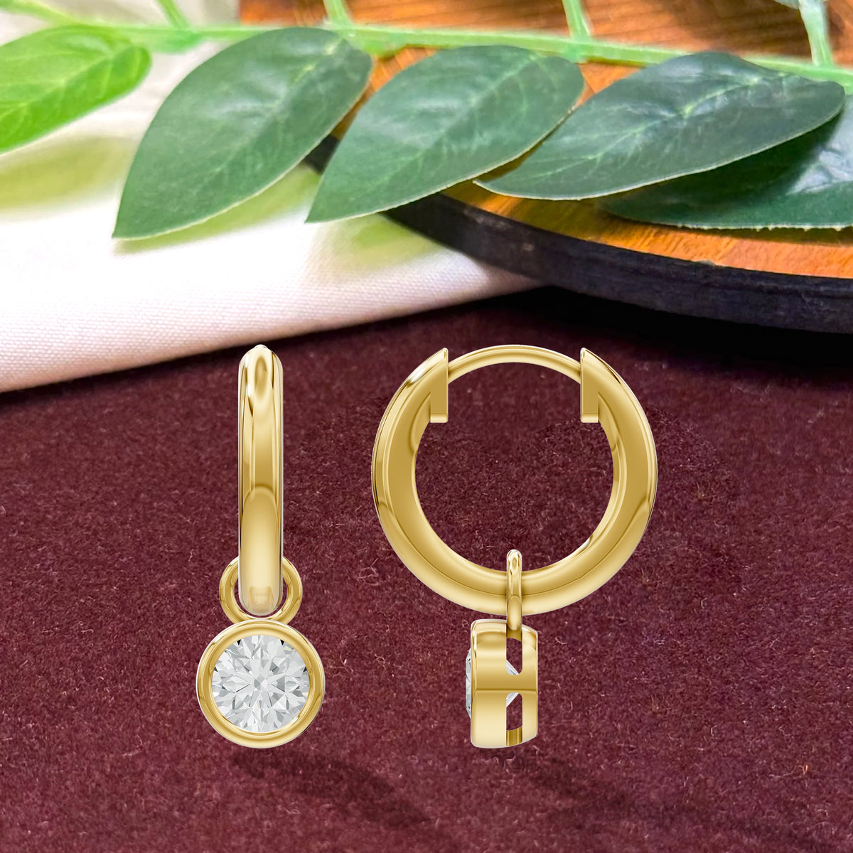 14k Yellow Gold or 18K Gold Vermeil 0.75 Ct Round Lab Grown Diamond Hoop Earrings