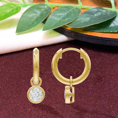14k Yellow Gold or 18K Gold Vermeil 0.75 Ct Round Lab Grown Diamond Hoop Earrings