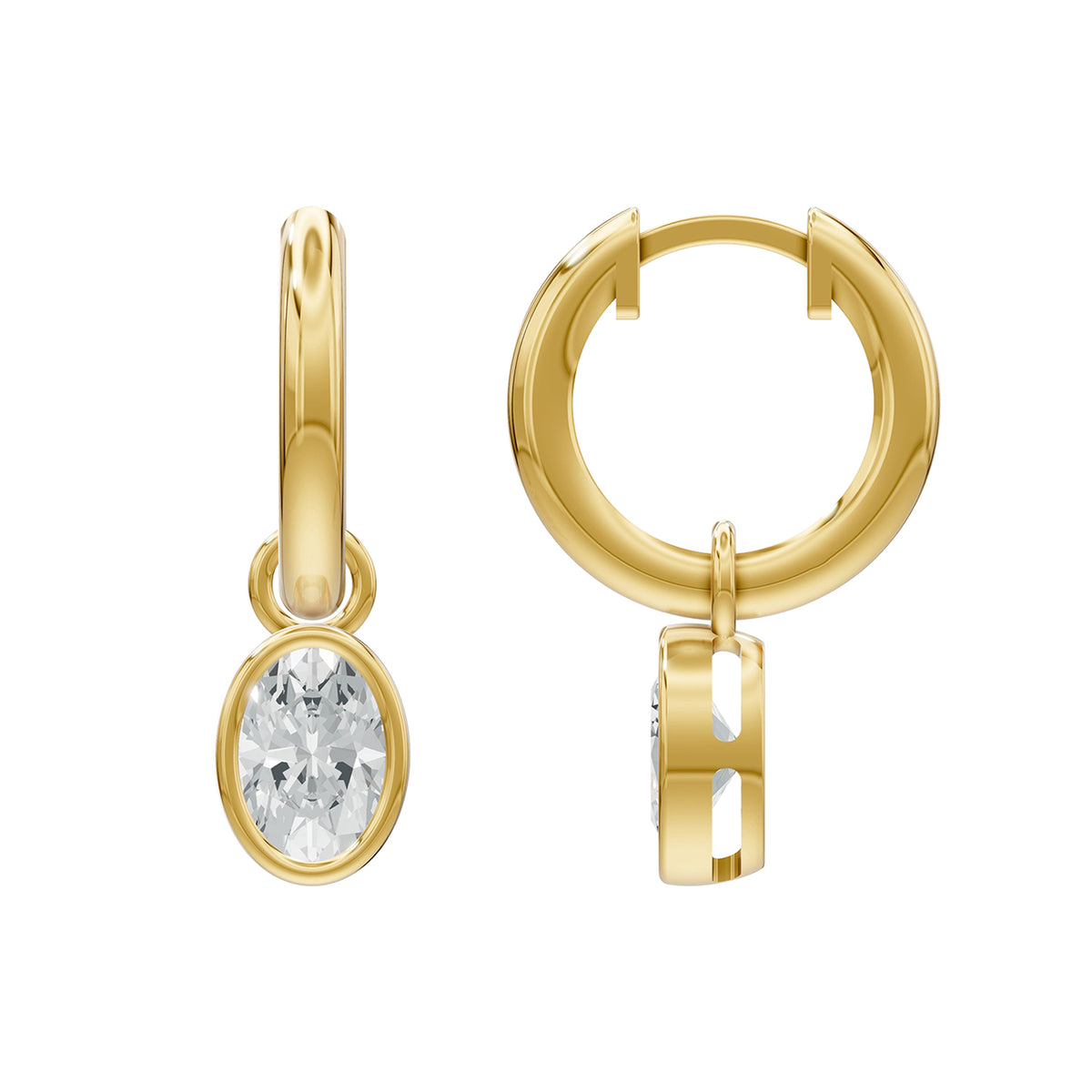 14k Yellow Gold or 18K Gold Vermeil 1.06 Ct Oval Lab Grown Diamond Hoop Earrings