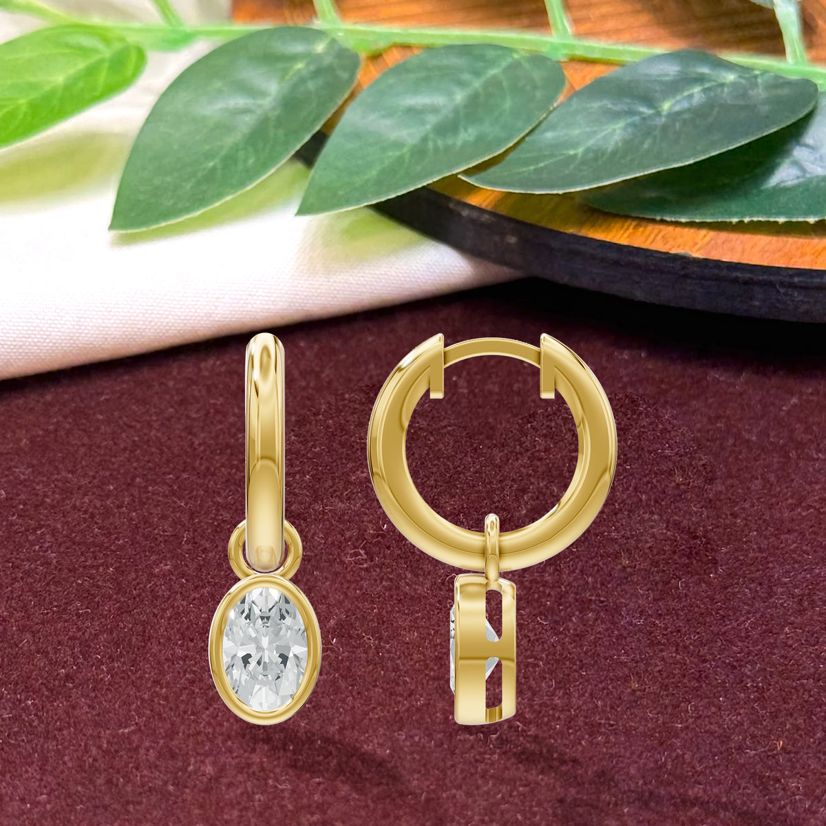 14k Yellow Gold or 18K Gold Vermeil 1.06 Ct Oval Lab Grown Diamond Hoop Earrings