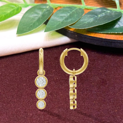 14k Yellow Gold or 18K Gold Vermeil 1.36 Ct Round Lab Grown Diamond Hoop Earrings