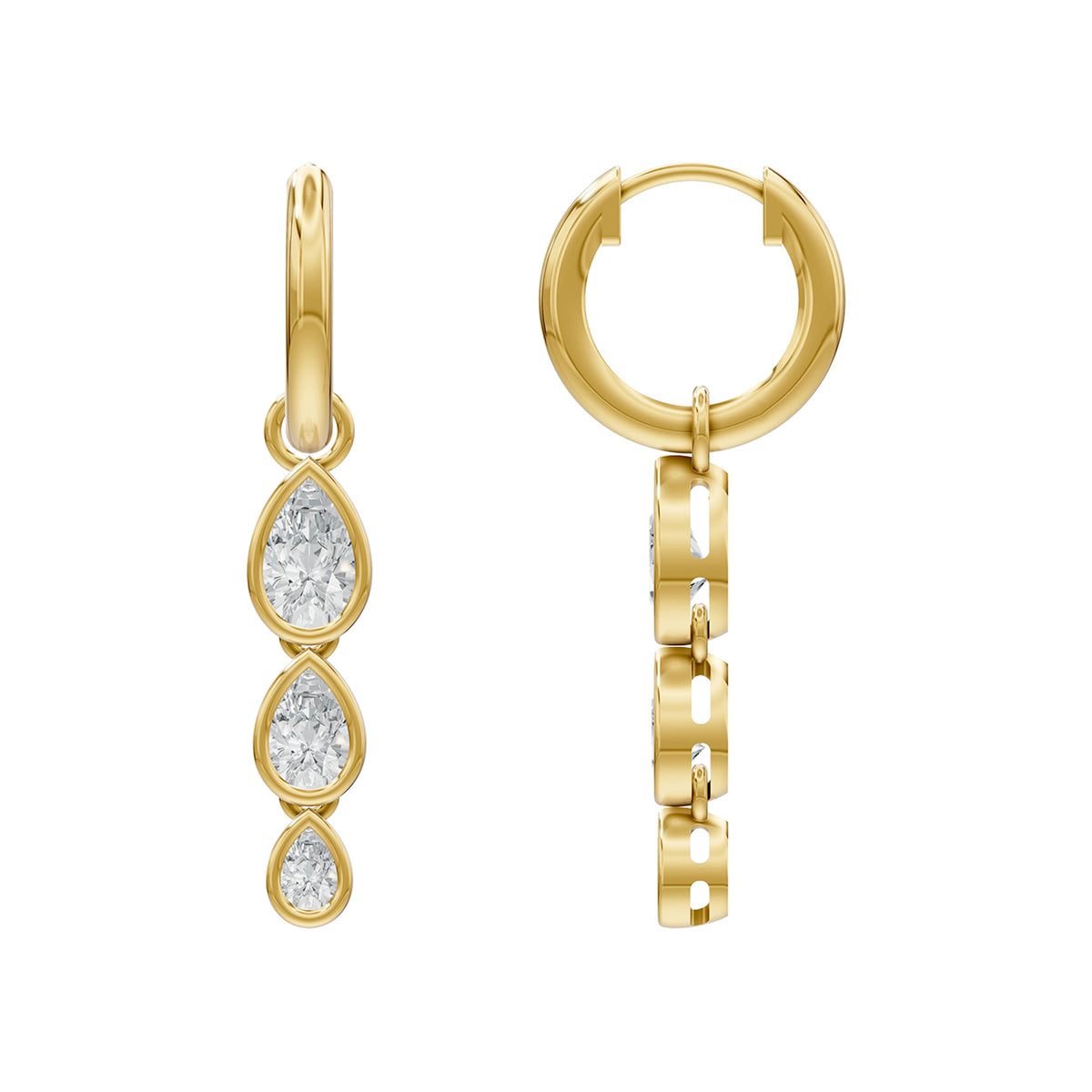 14k Yellow Gold or 18K Gold Vermeil 1.5 Ct Pear Lab Grown Diamond Hoop Earrings