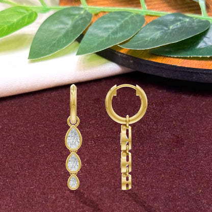 14k Yellow Gold or 18K Gold Vermeil 1.5 Ct Pear Lab Grown Diamond Hoop Earrings