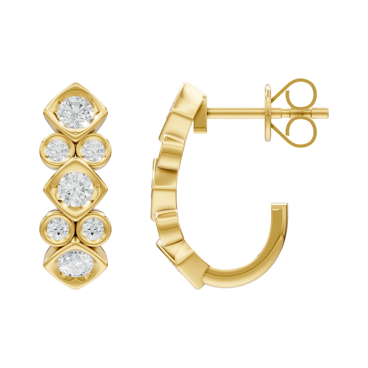 14k Yellow Gold or 18K Gold Vermeil 1.02 Ct Round Lab Grown Diamond J-Hoop Earrings