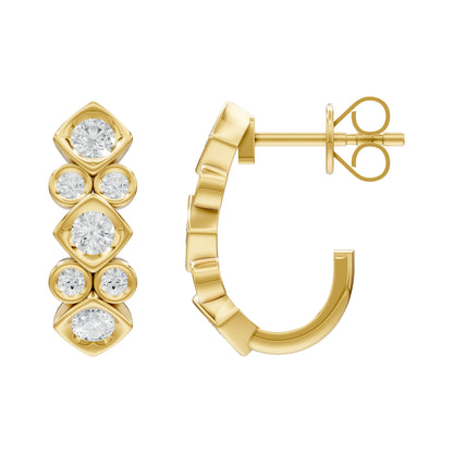 14k Yellow Gold or 18K Gold Vermeil 1.02 Ct Round Lab Grown Diamond J-Hoop Earrings