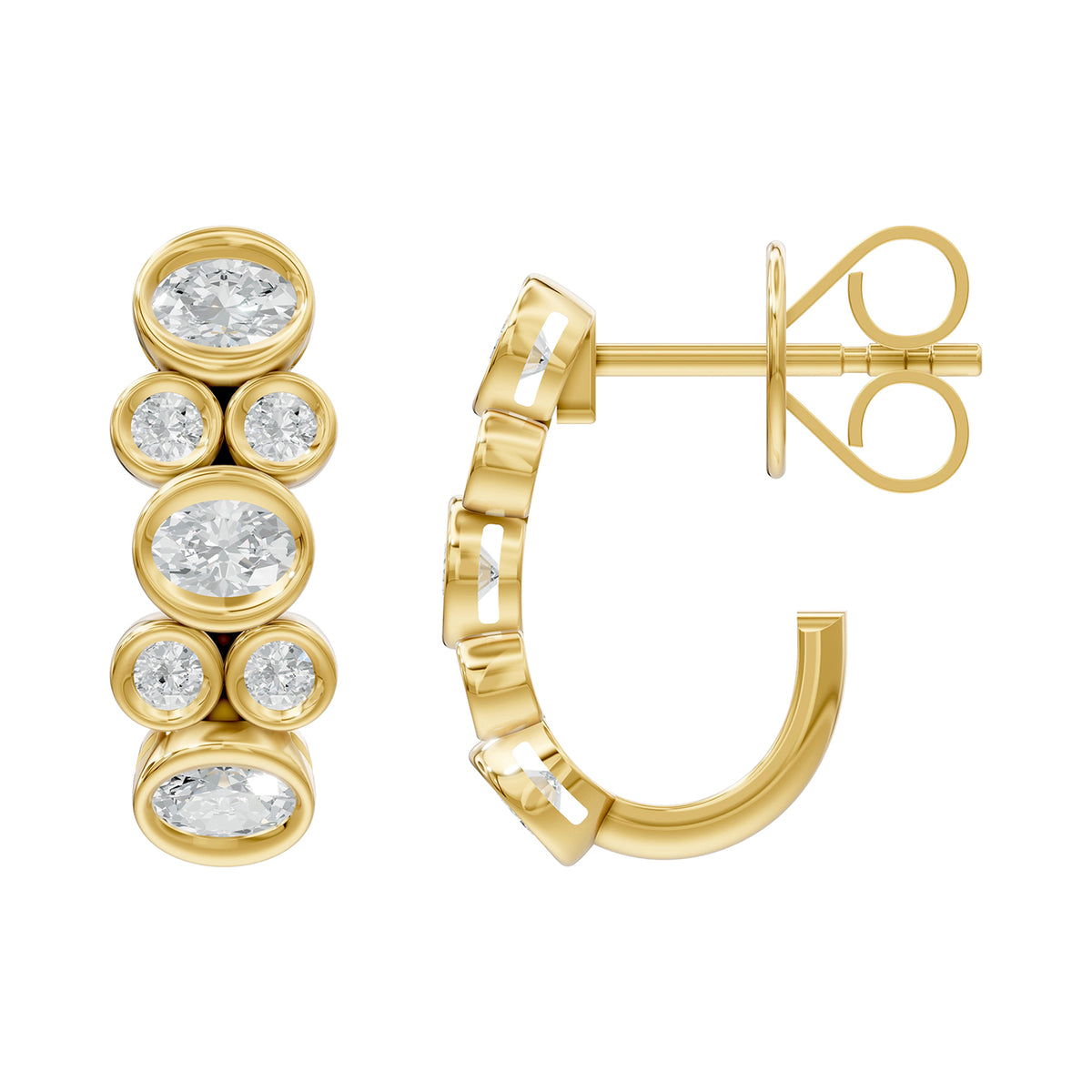 14k Yellow Gold or 18K Gold Vermeil 1.06 Ct Multi-Shape Lab Grown Diamond J-Hoop Earrings