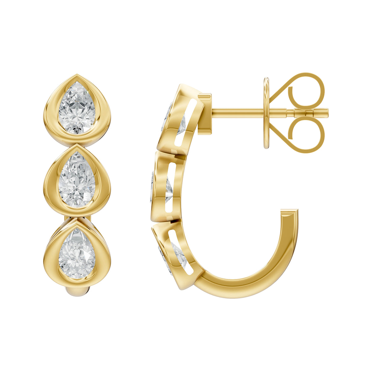 14k Yellow Gold or 18K Gold Vermeil 0.96 Ct Pear Lab Grown Diamond J-Hoop Earrings