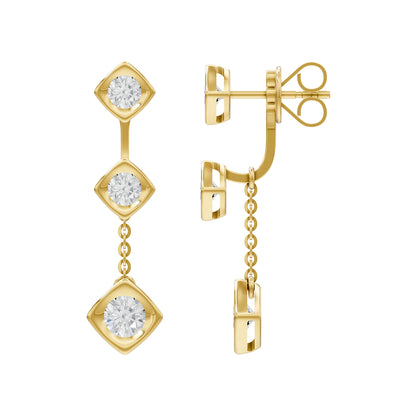 14k Yellow Gold or 18K Gold Vermeil 2.3 Ct Round Lab Grown Diamond Dangle Earrings